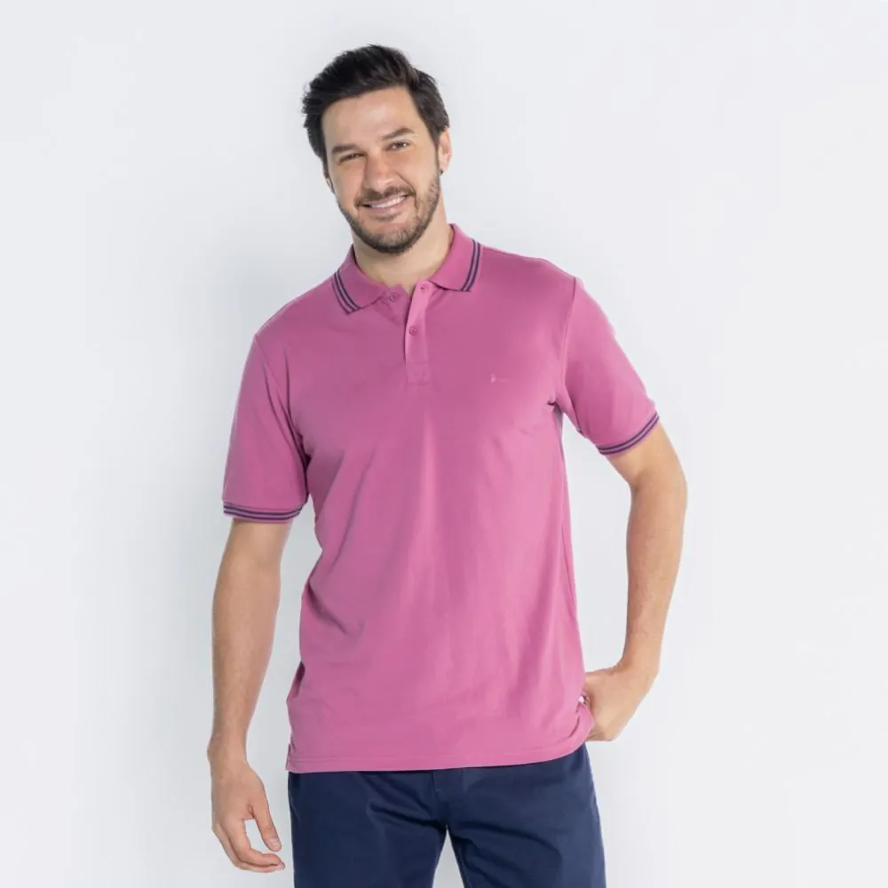 Camisa Polo Piquet Masculina Marc Alain Rosa Cha/Lavanda