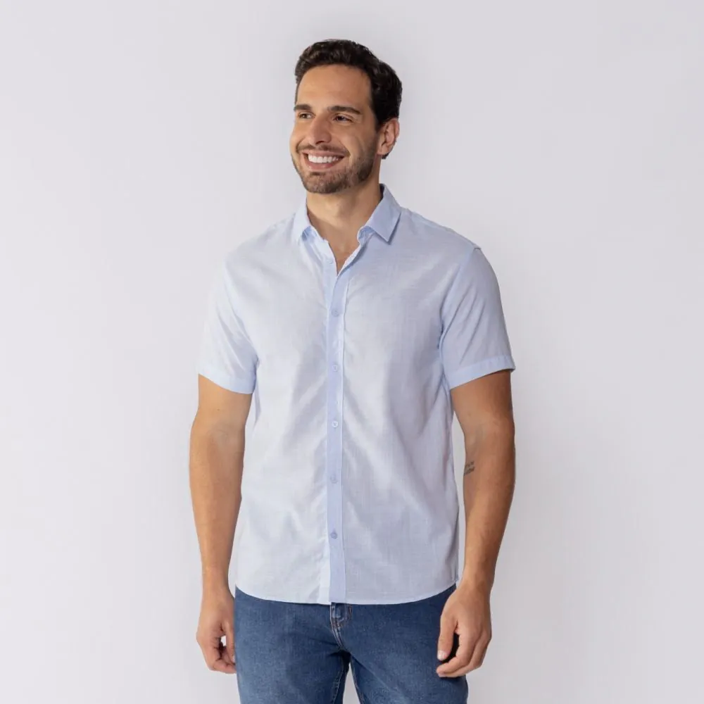 Camisa Social Masculina Manga Curta Marc Alain Azul Claro