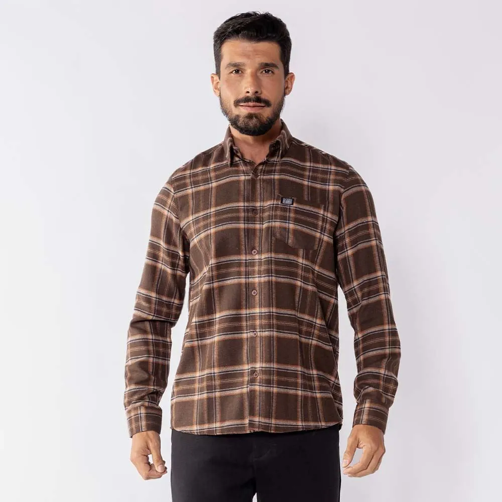 Camisa Xadrez Masculina em Flanela Marc Alain Bege Ft235-002