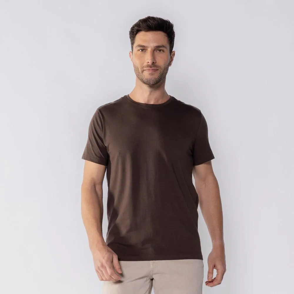 Camiseta Básica Masculina de Algodão Peruano Marc Alain Marrom