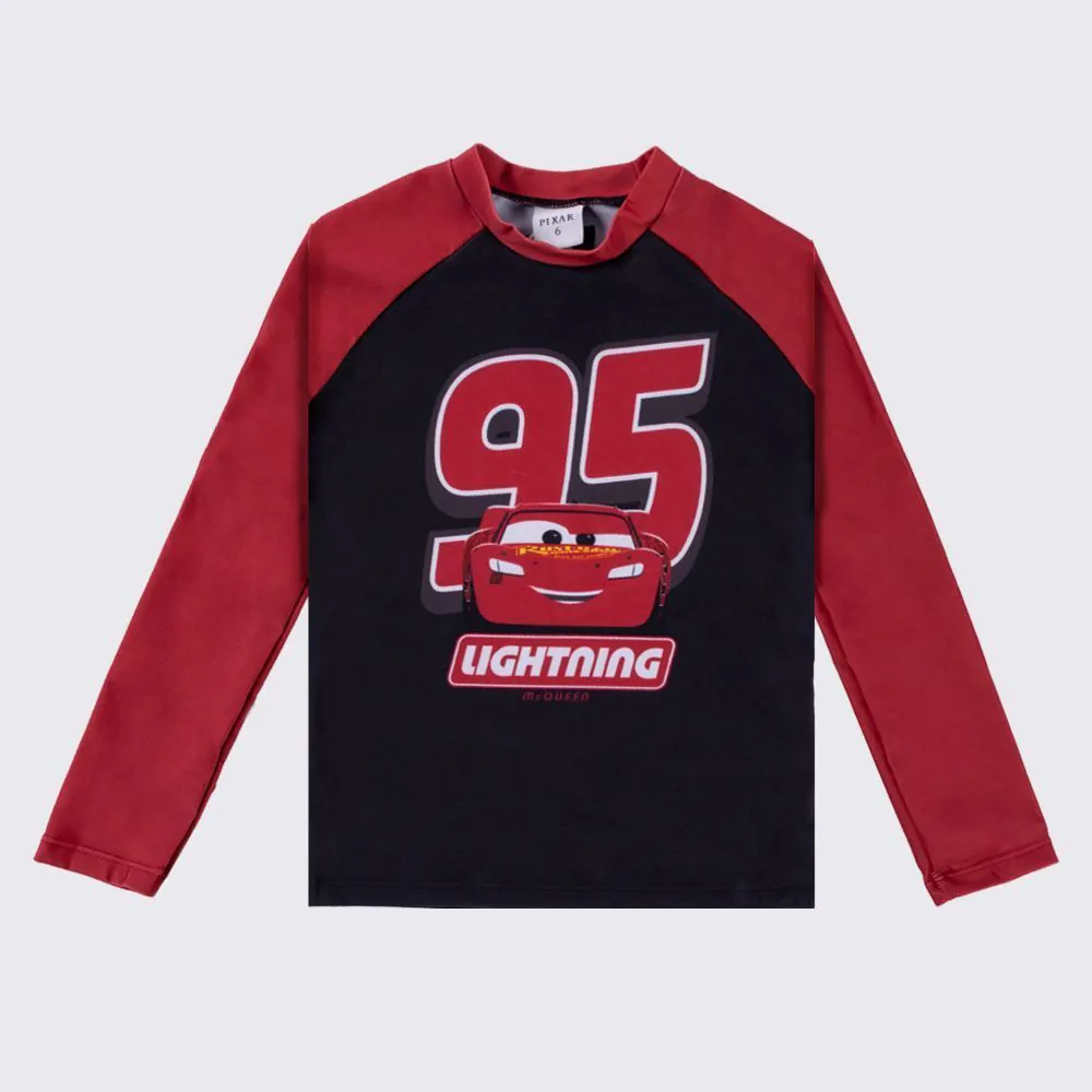 Camiseta Infantil com Proteção UV Relâmpago McQueen 4 a 10 Anos Disney Azul Marinho