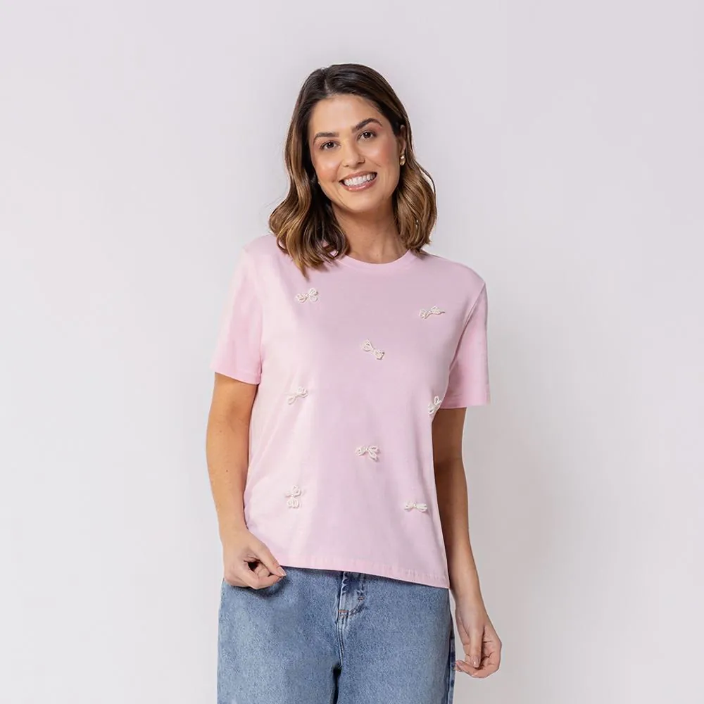 Camiseta Feminina com Laços Boby Blues Rosa