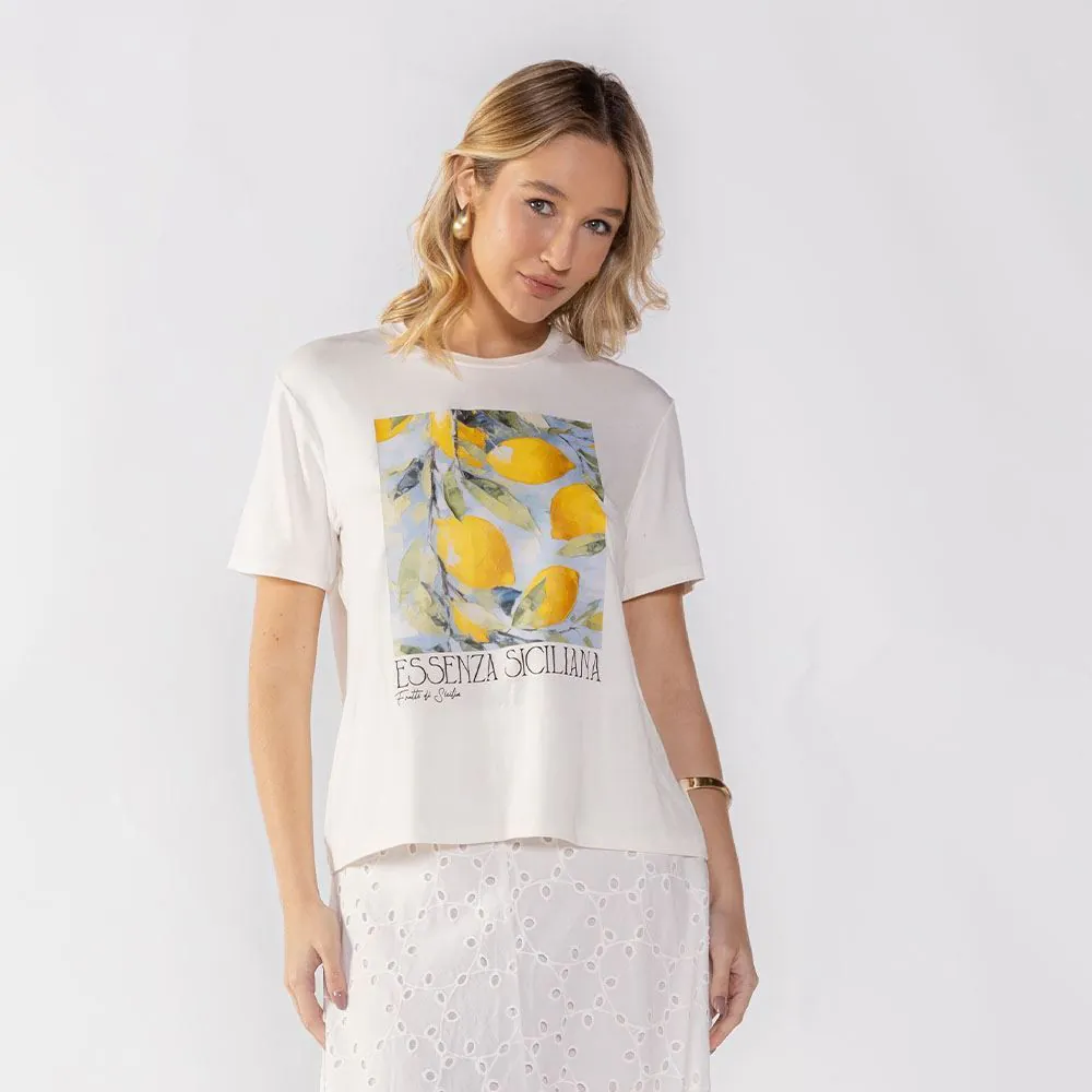 Camiseta Feminina Limões Patricia Foster Off White