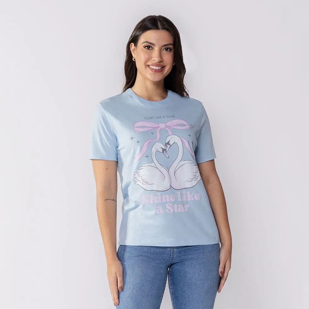 Camiseta Feminina Shine Like a Star Boby Blues Azul Capri