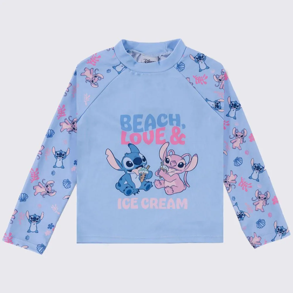 Camiseta Infantil com Proteção UV Stitch 1 a 3 Anos Disney Azul