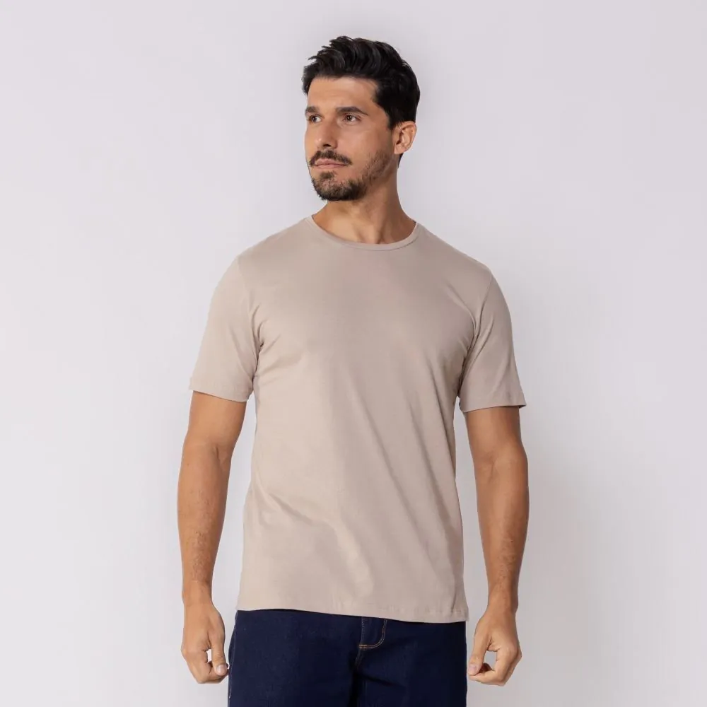 Camiseta Masculina Básica de Algodão Marc Alain Bege Fendi