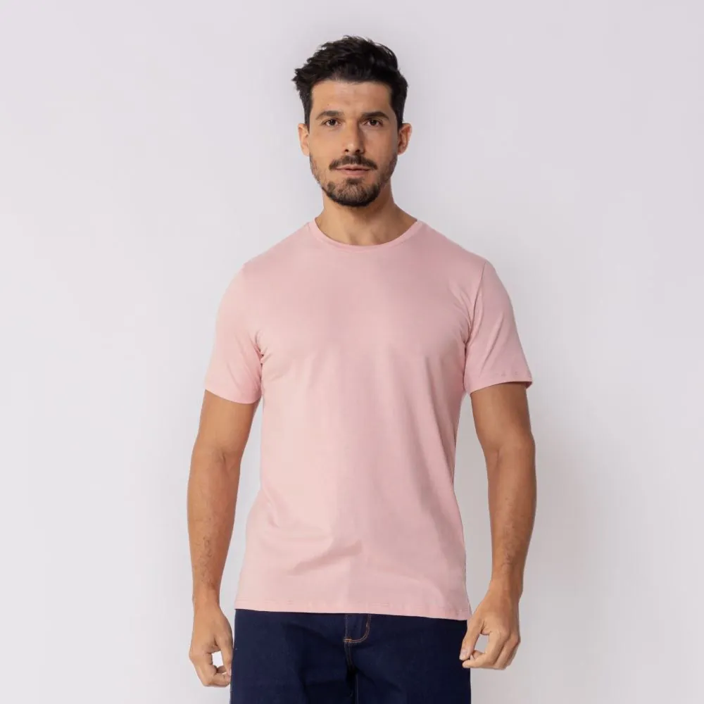 Camiseta Masculina Básica de Algodão Marc Alain Rosa Claro
