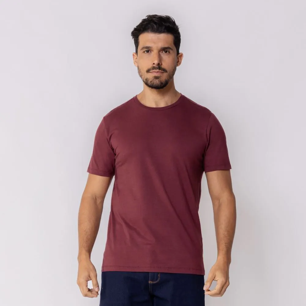 Camiseta Masculina Básica de Algodão Marc Alain Vinho