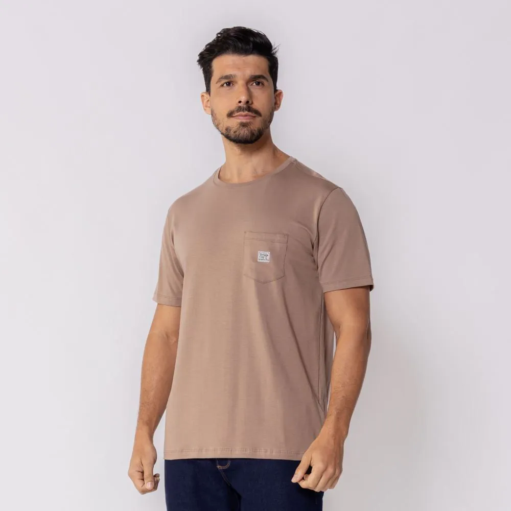 Camiseta Masculina com Bolso de Algodão Pima Marc Alain Marrom Canyon