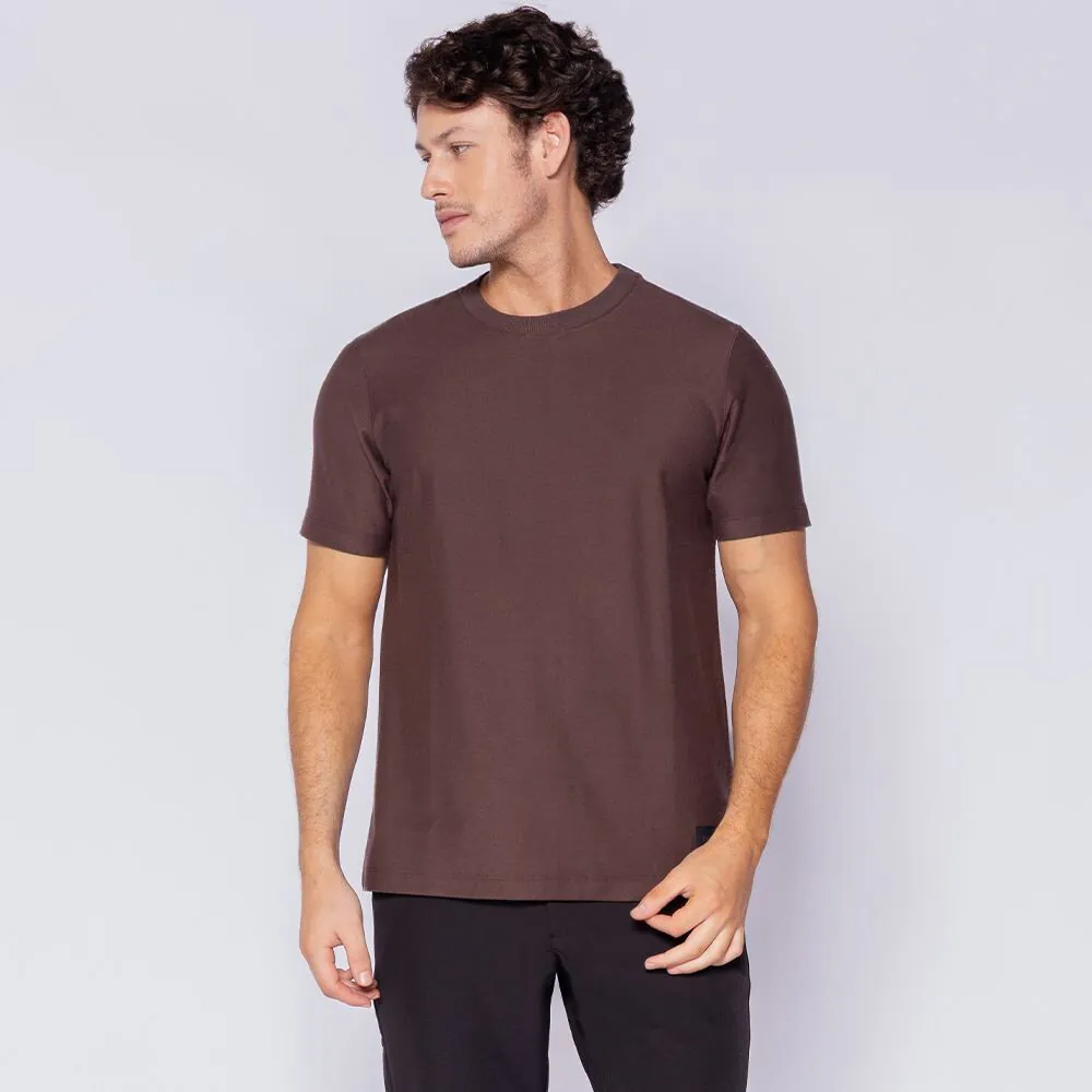 Camiseta Masculina em Malha Sarja Marc Alain Marrom