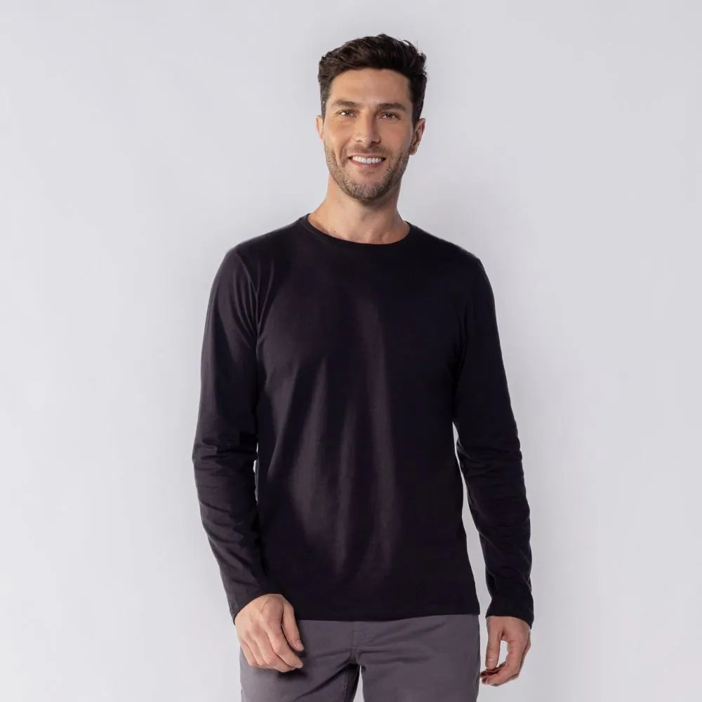 Camiseta Masculina Manga Longa de Algodão Marc Alain Preto