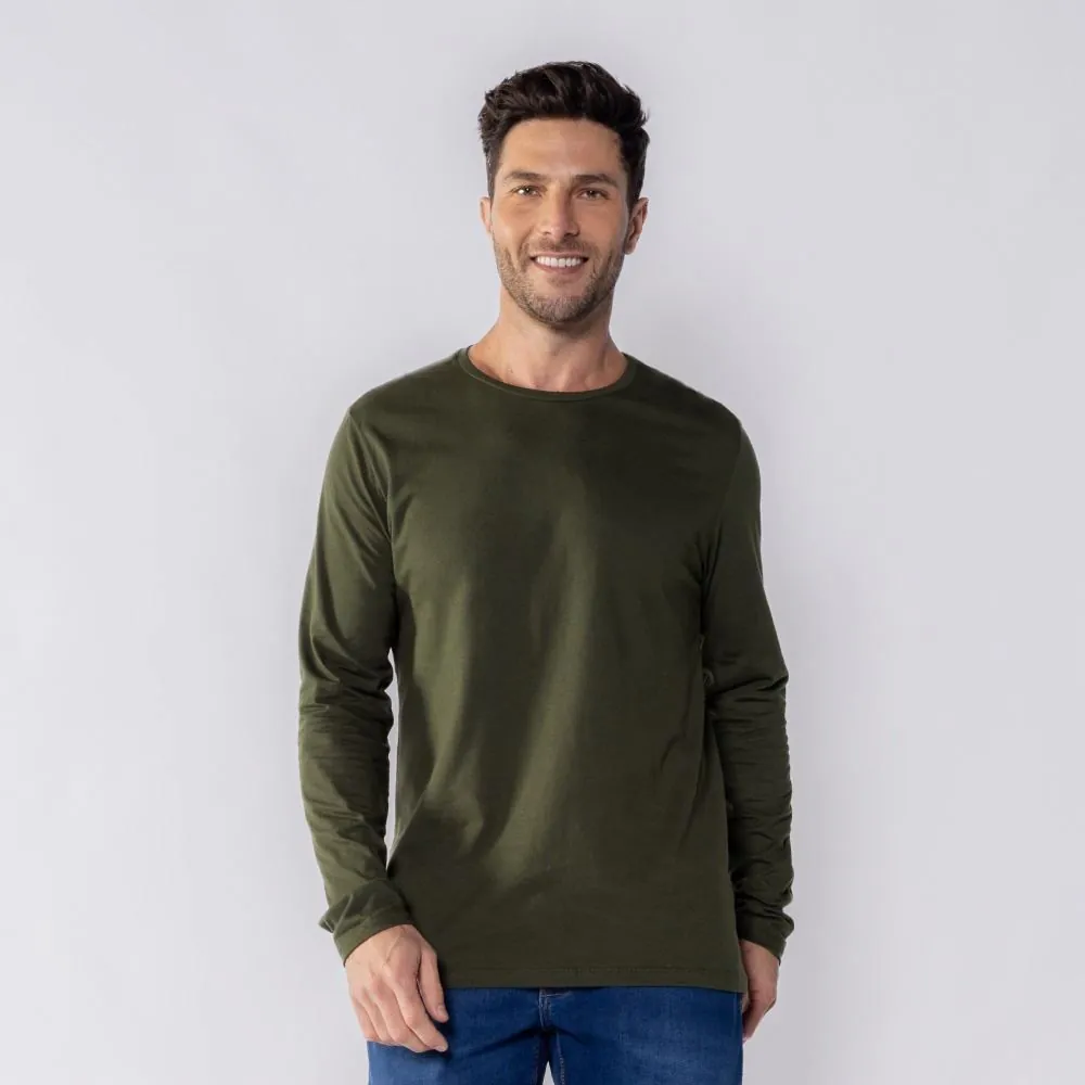 Camiseta Masculina Manga Longa de Algodão Marc Alain Verde Militar