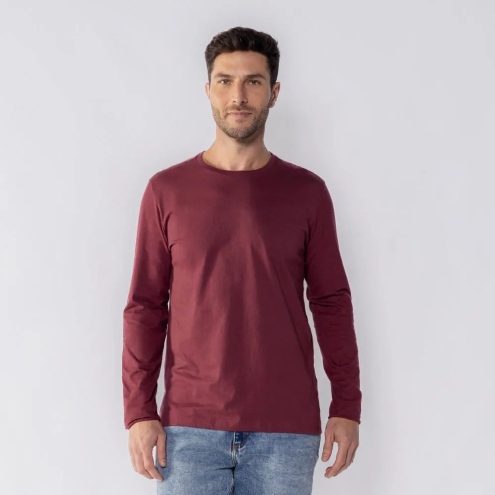 Camiseta Masculina Manga Longa de Algodão Marc Alain Vinho