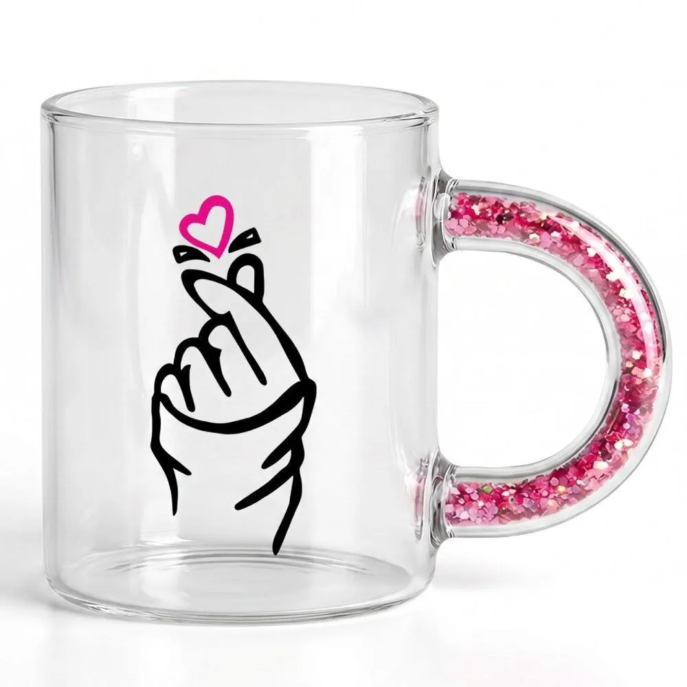 Caneca Alça com Glitter 350Ml Hauskraft - Mão Rosa