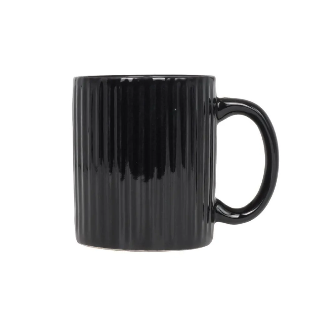 Caneca de Cerâmica Canelada 330Ml - Preta Fosca