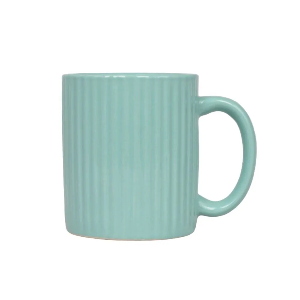 Caneca de Cerâmica Canelada 330Ml - Turquesa