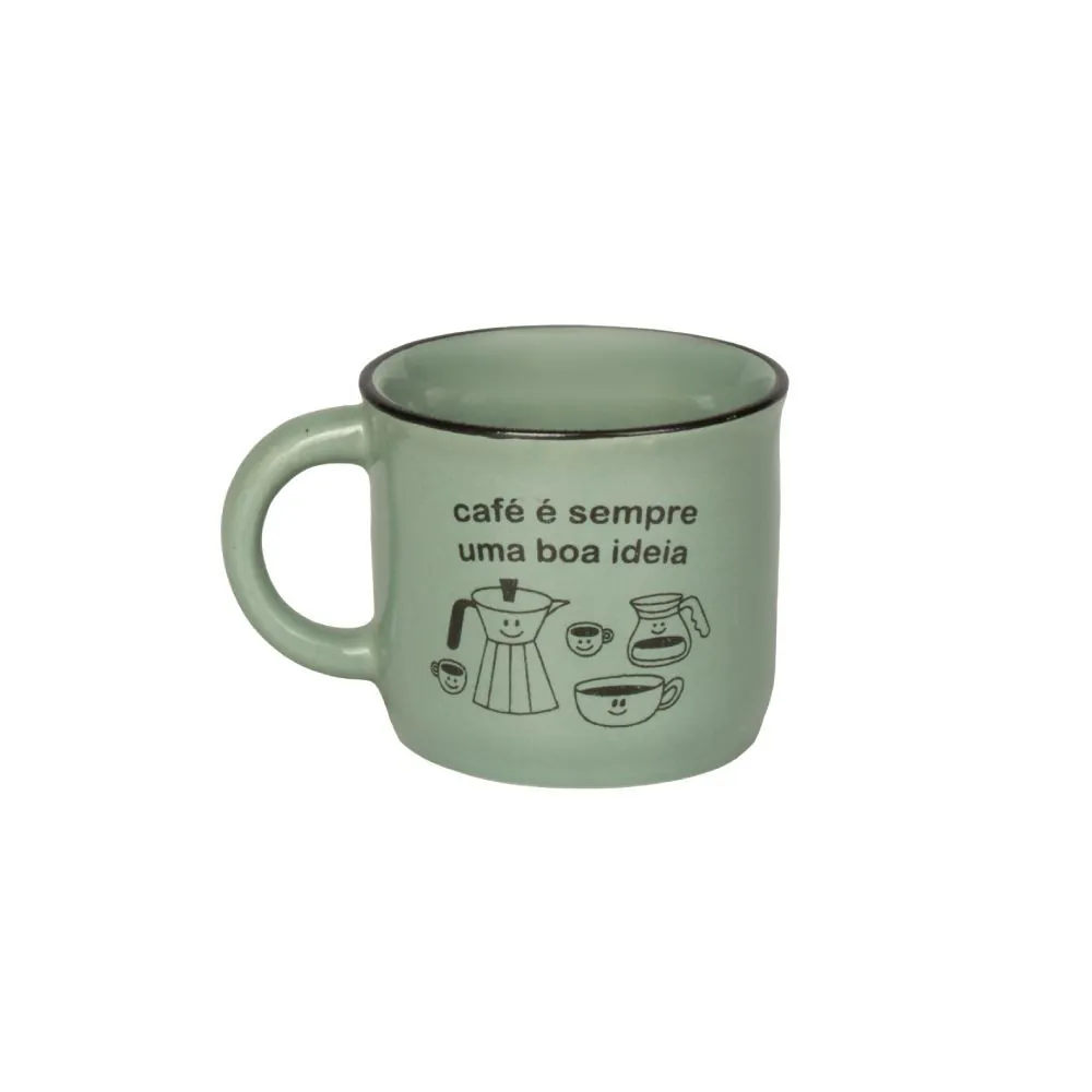 Caneca de Cerâmica Vintage Estampada 60Ml - Verde