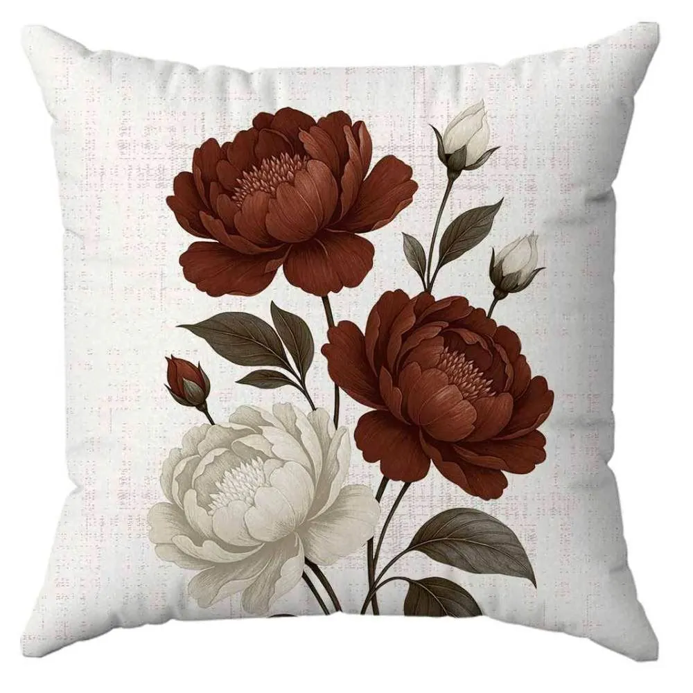 Capa de Almofada 43X43 cm Veludo Estampada - Rosas Ocre