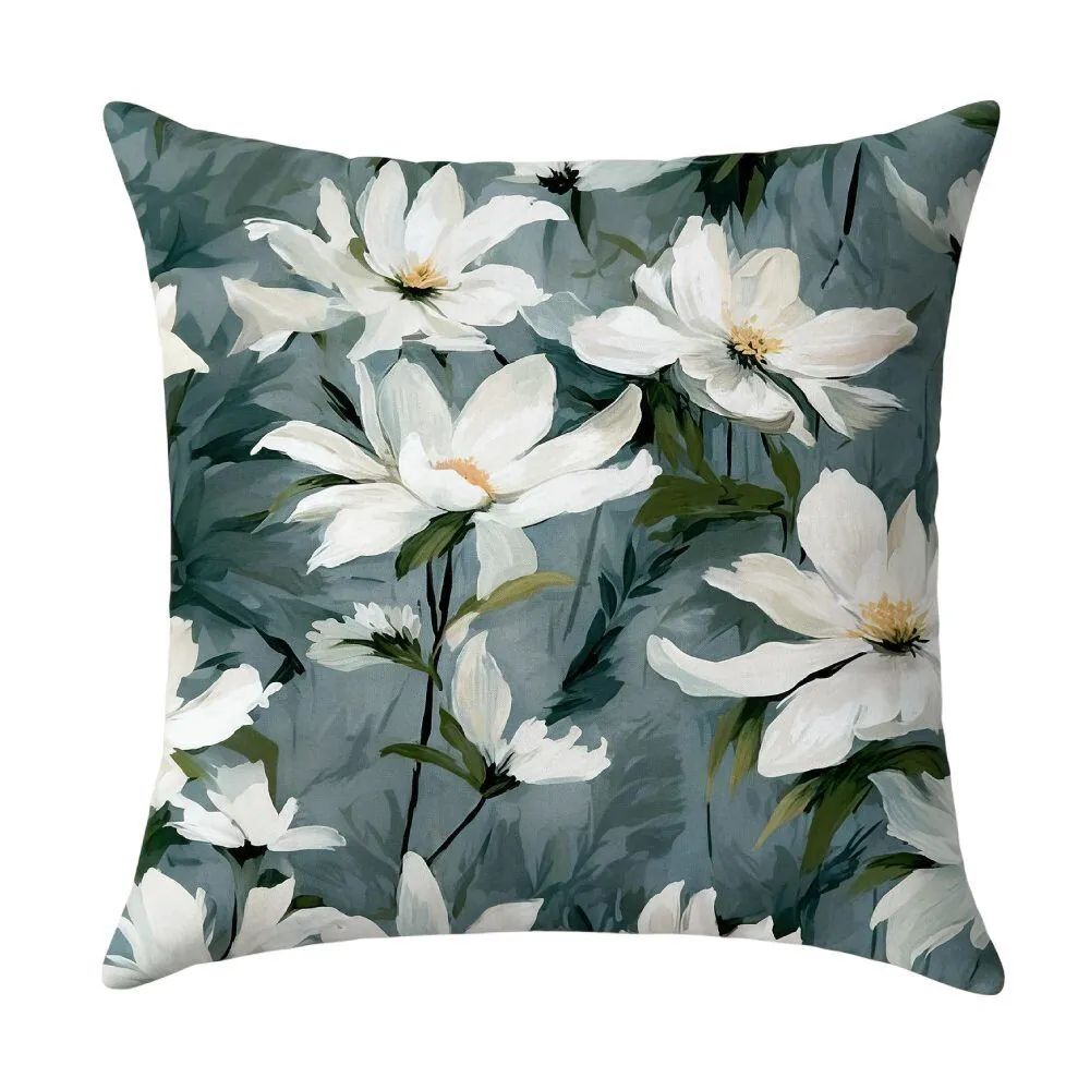 Capa de Almofada Veludo 43X43cm Estampada - Margaridas Petroleo