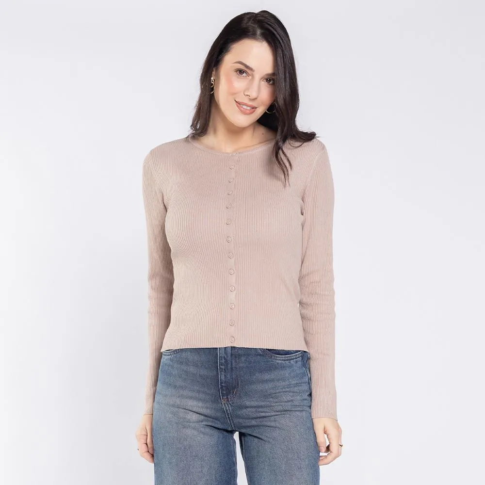Cardigan Feminino de Tricot Canelado Boby Blues Fendi