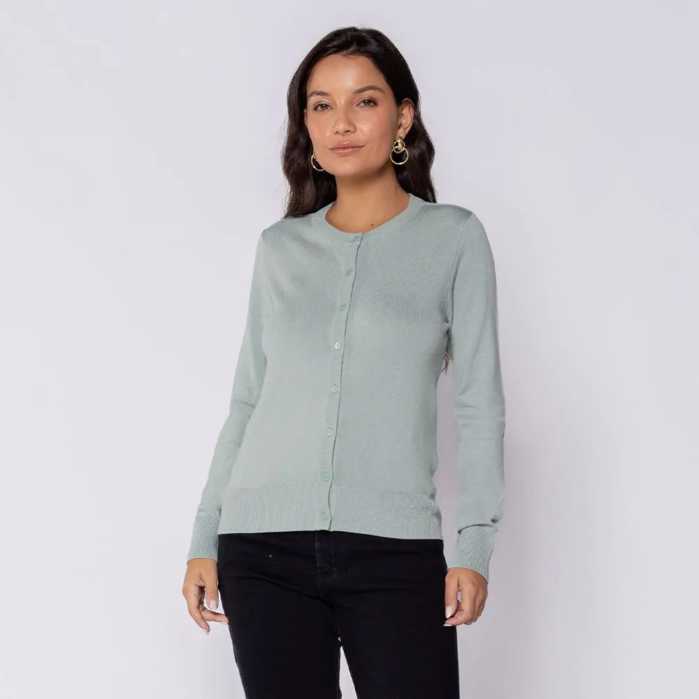 Cardigan Feminino de Tricot Decote Redondo Patricia Foster Menta