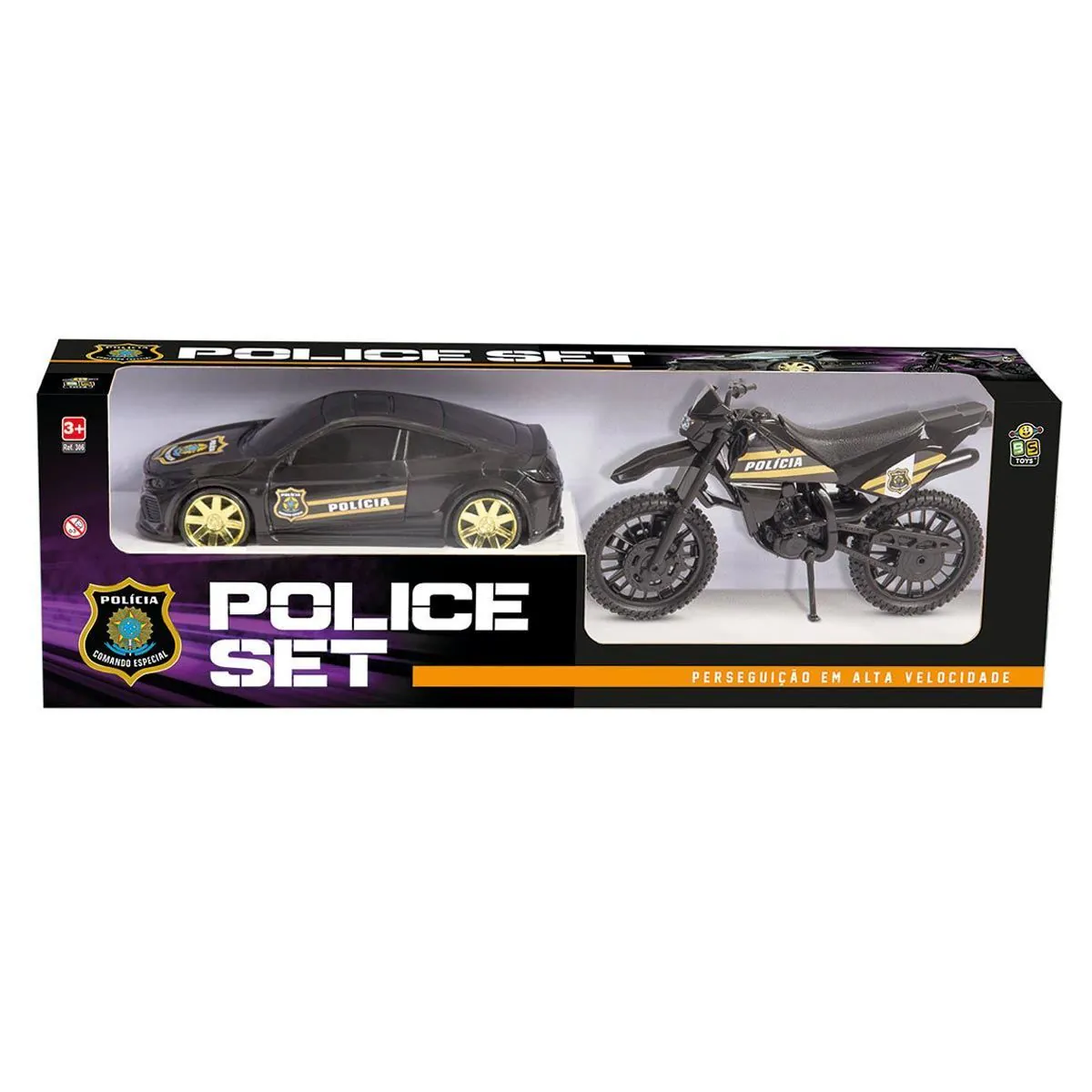 Carro com Moto Polícia Set 306 Bs Toys - Preto