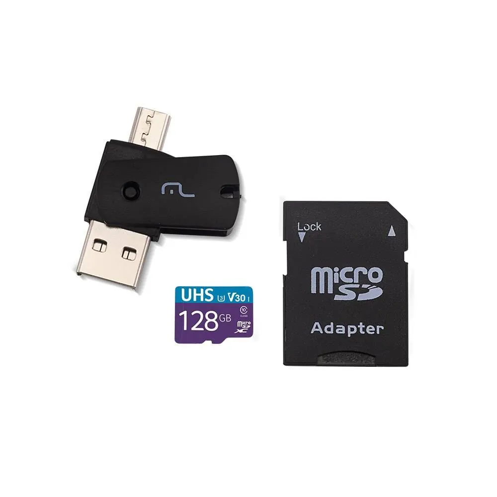 Cartão de Memória Sd Multilaser + Leitor Usb 128Gb - Preto