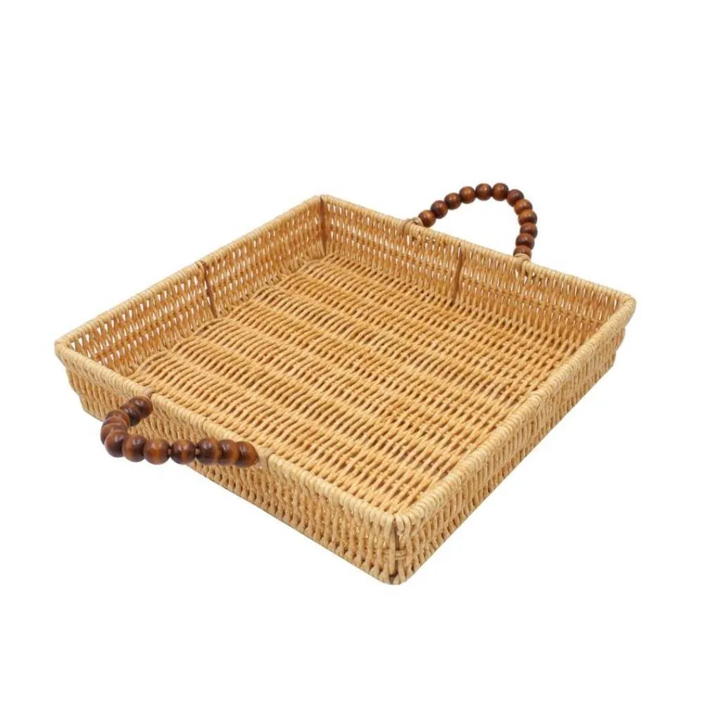 Cesta Quadrada com Alça Trama 24Cm - Natural