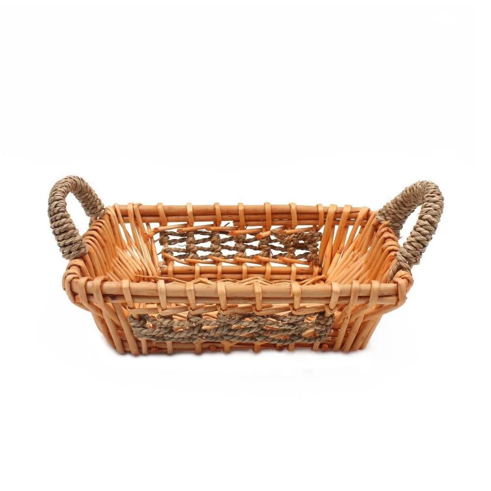 Cesta Retangular com Alça Vime 30 Cm - Natural