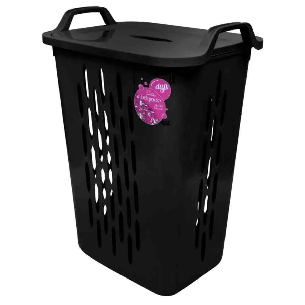 Cesto de Roupas Belgrado com Tampa Dup 45 Litros - Preto Quantum