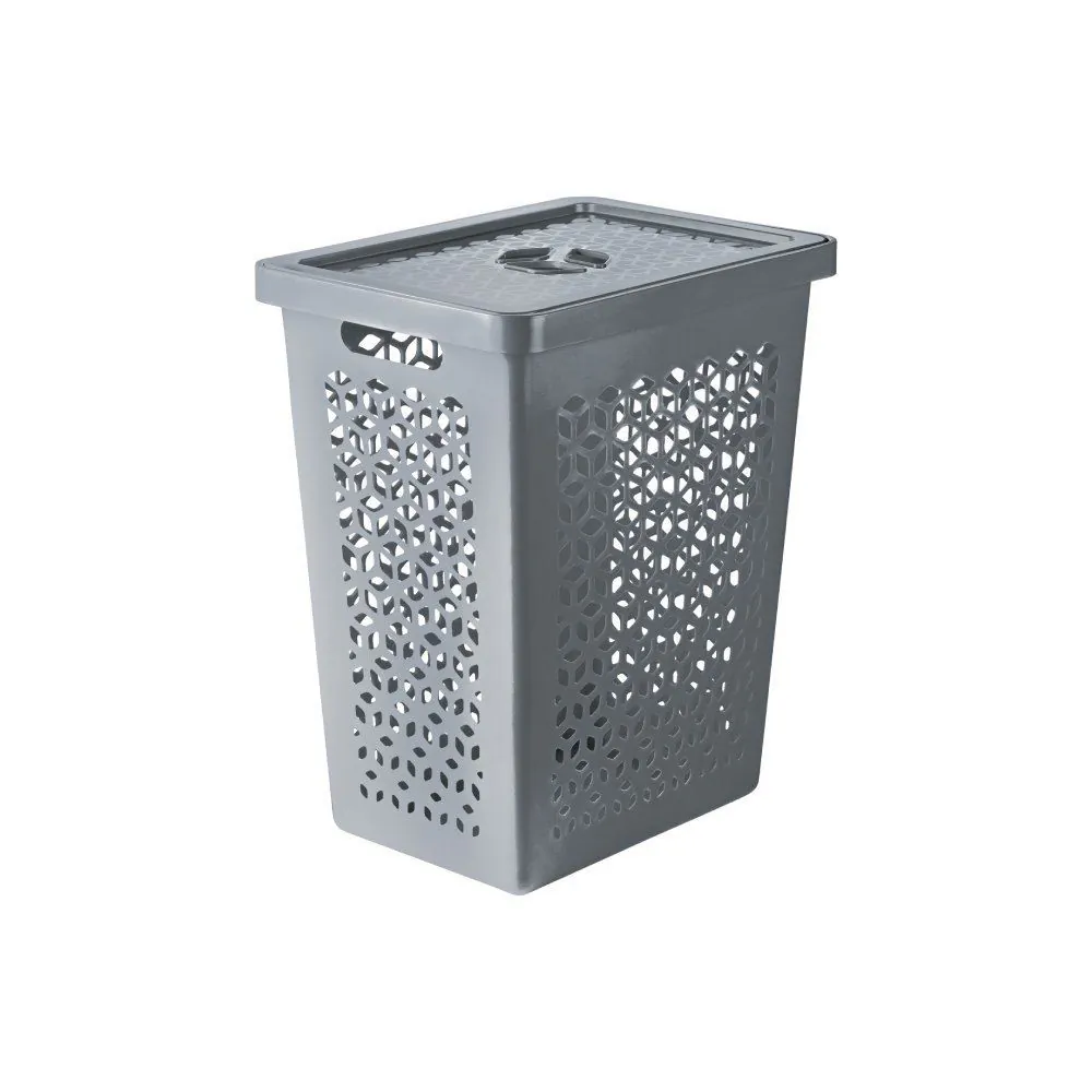 Cesto Organizador com Tampa 55 Litros - Cinza