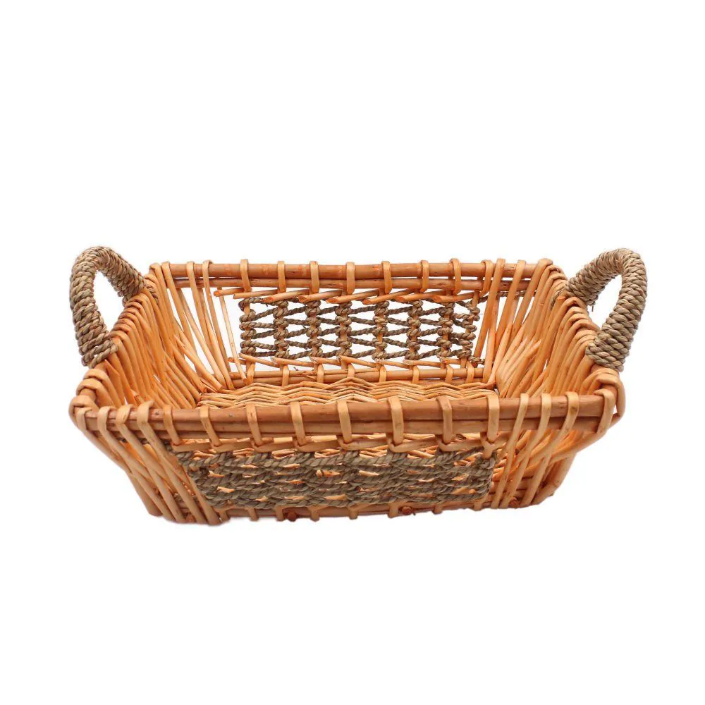 Cesto Retangular com Alça Vime 36 Cm - Natural