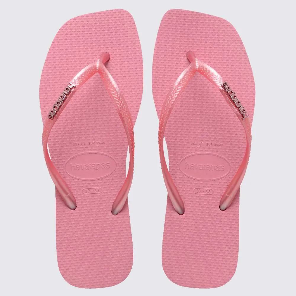 Chinelo Havaianas Feminino Slim Square Logo Metallic Rosa Chiffom