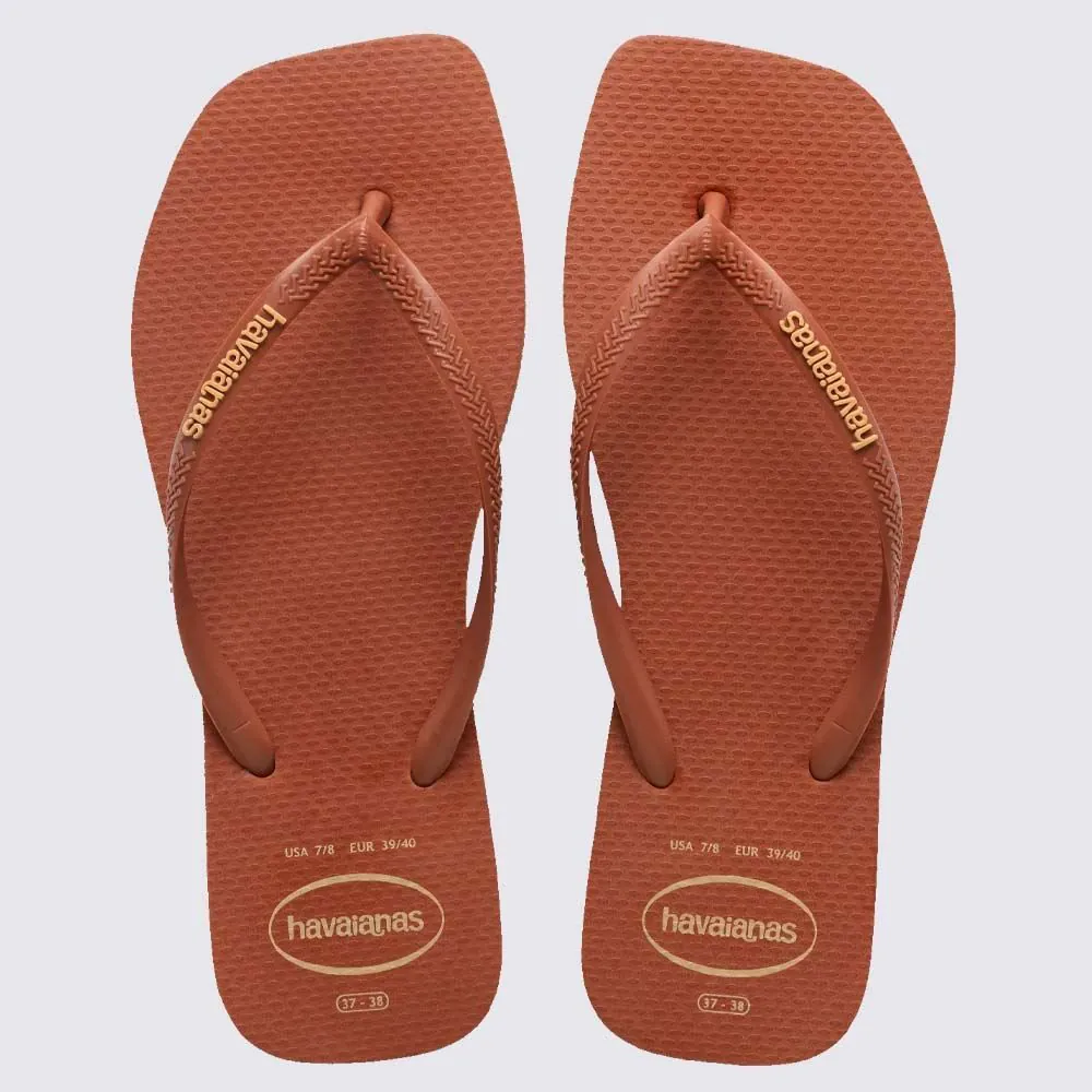 Chinelo Havaianas Feminino Slim Square Logo Pop Up Ferrugem