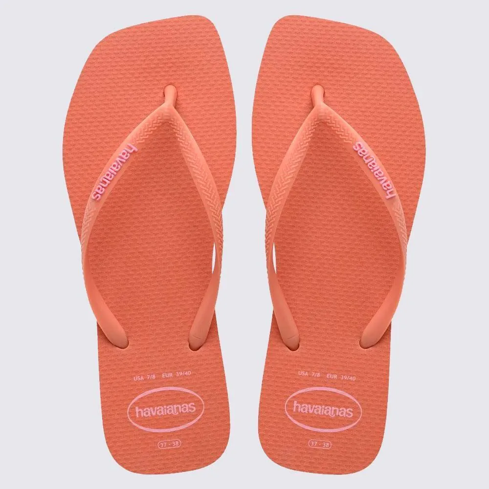 Chinelo Havaianas Feminino Slim Square Logo Pop Up Rosa Clay