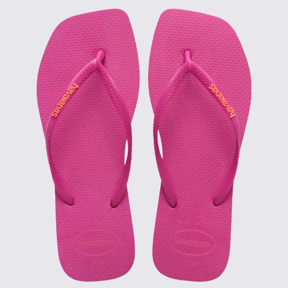 Chinelo Havaianas Feminino Slim Square Logo Pop Up Rosa Gum
