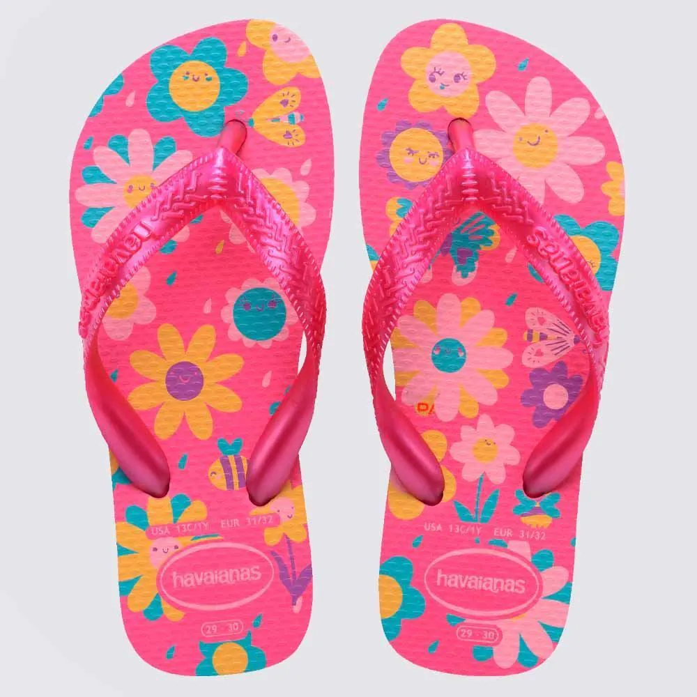 Chinelo Havaianas Infantil Flores Rosa Flux/Rosa Gum