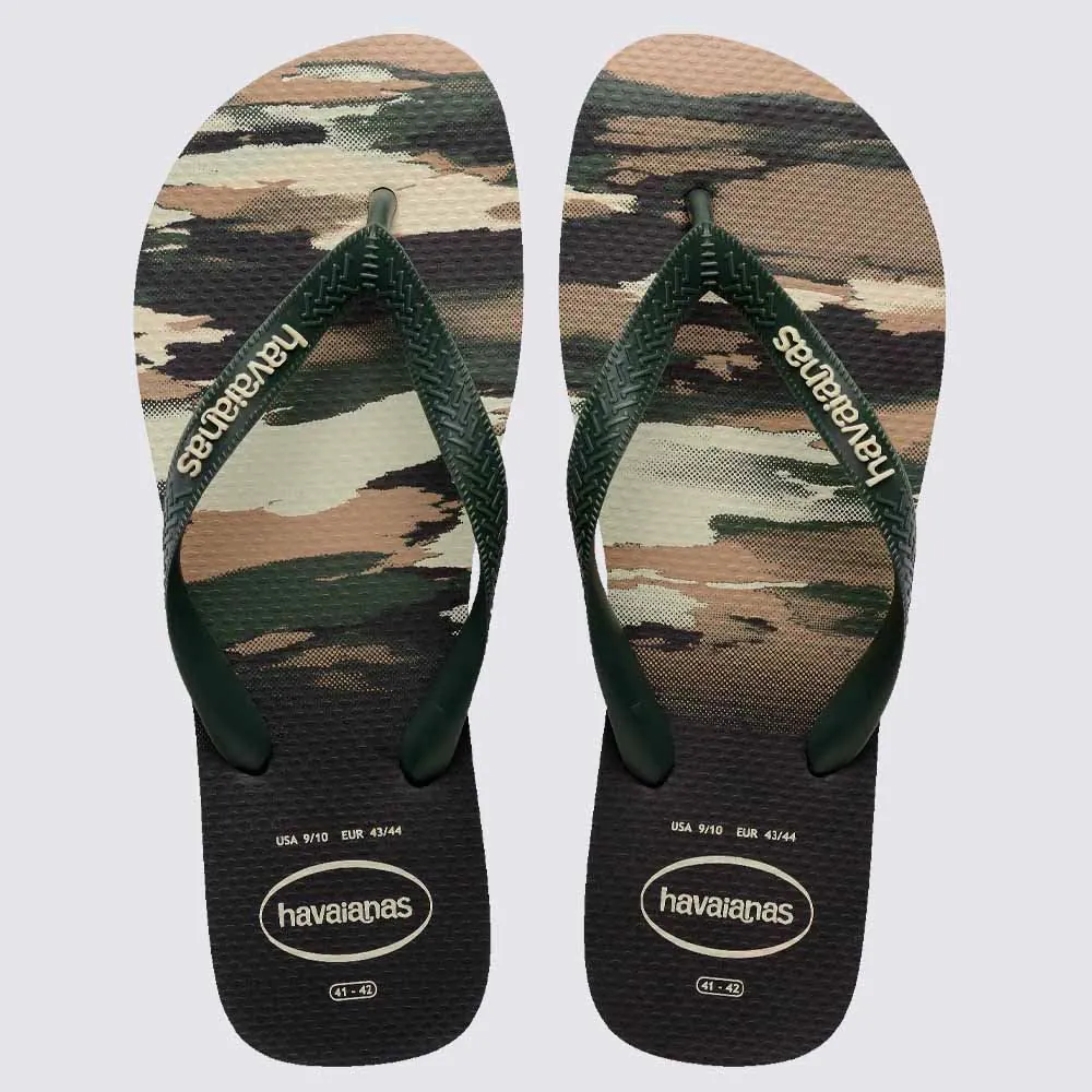 Chinelo Havaianas Masculino Top Camu Preto/Verde Olive