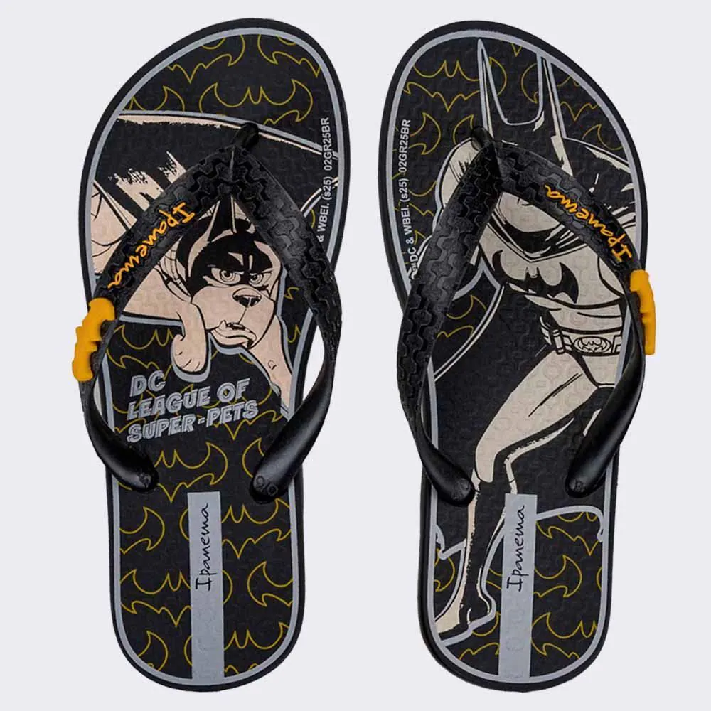Chinelo Infantil Super Pets Ipanema Preto/Amarelo/Bege