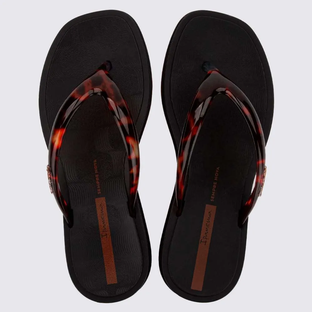 Chinelo Ipanema Feminino Glow Trendy Preto/Tartaruga/Marrom
