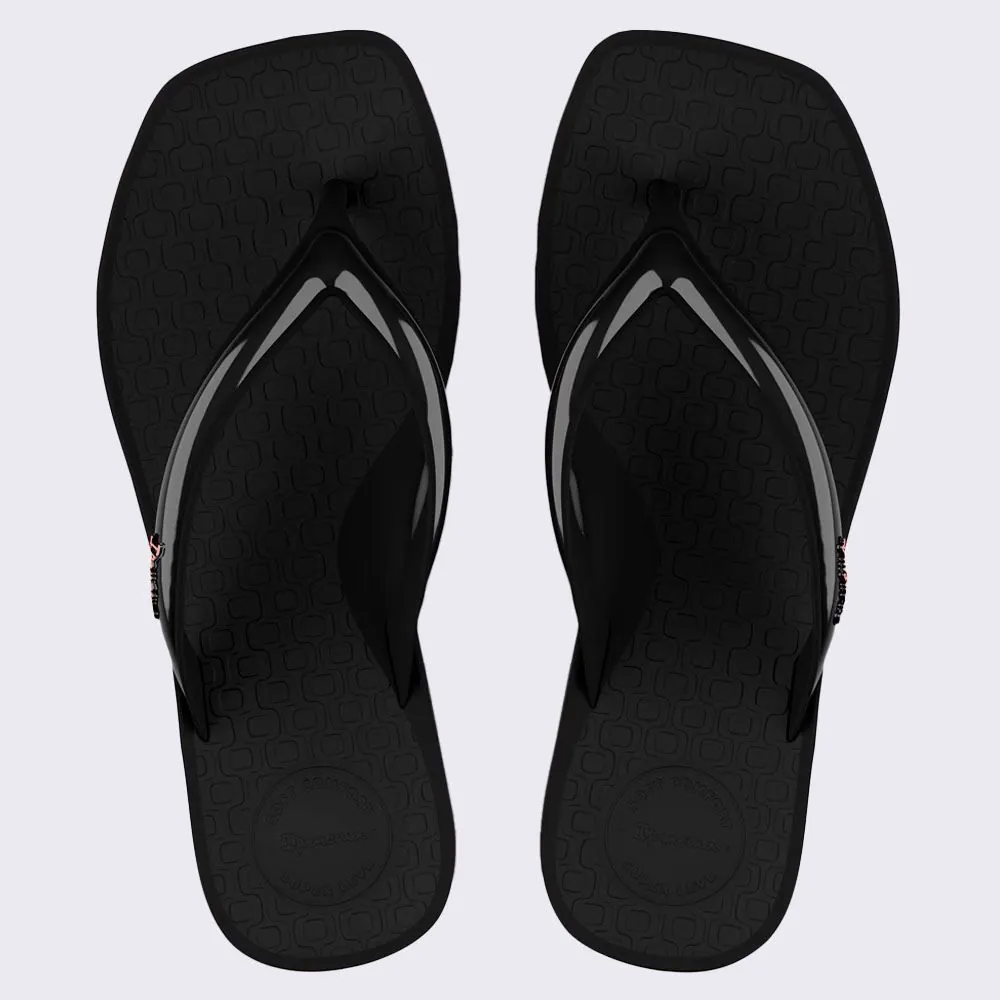 Chinelo Ipanema Feminino Pluma Preto/Preto/Rosa