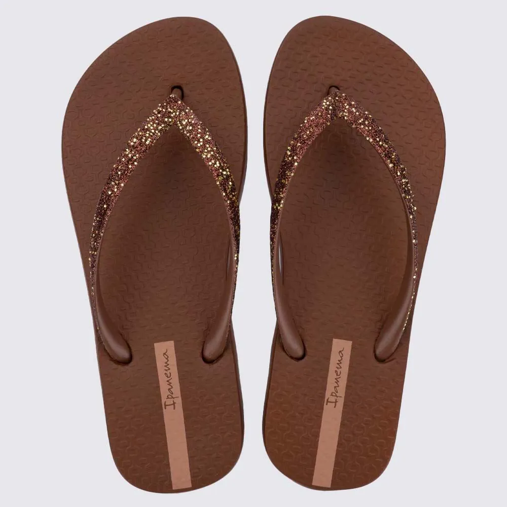 Chinelo Ipanema Feminino Power Glitter Marrom/Glitter