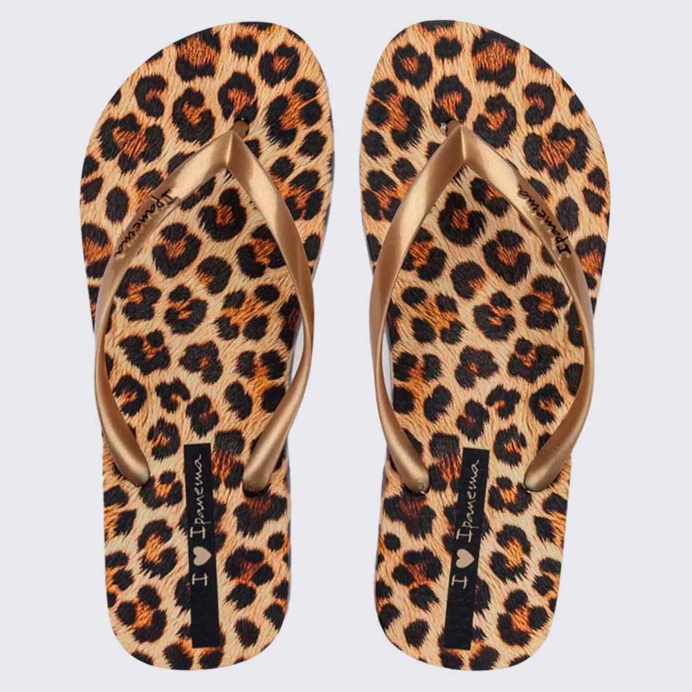 Chinelo Ipanema Feminino Trendy Print Bege/Ouro/Marrom