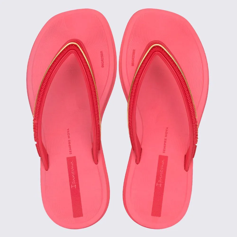 Chinelo Ipanema Infantil Glow Rosa Medio/Rosa/Dourado