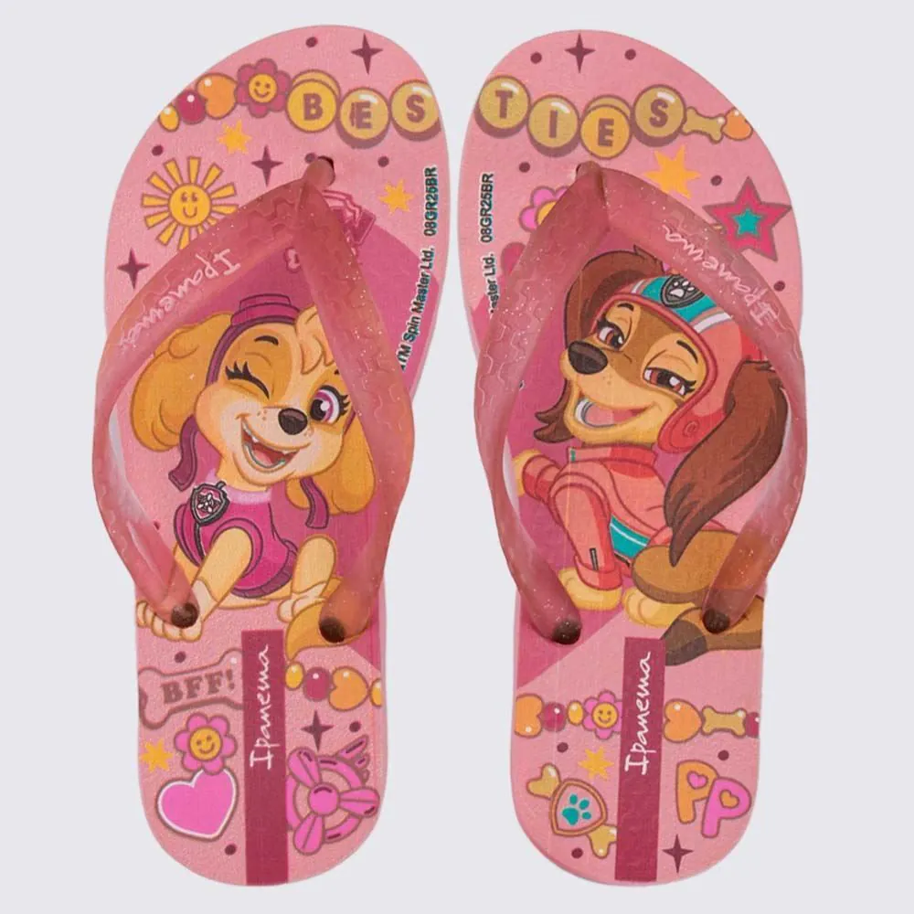 Chinelo Ipanema Infantil Menina Patrulha Canina Rosa/Rosa Transparente