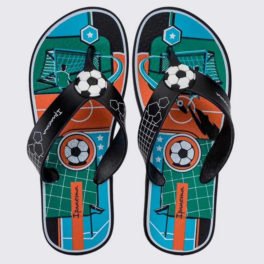 Chinelo Ipanema Infantil Menino Sporty Preto/Verde/Laranja