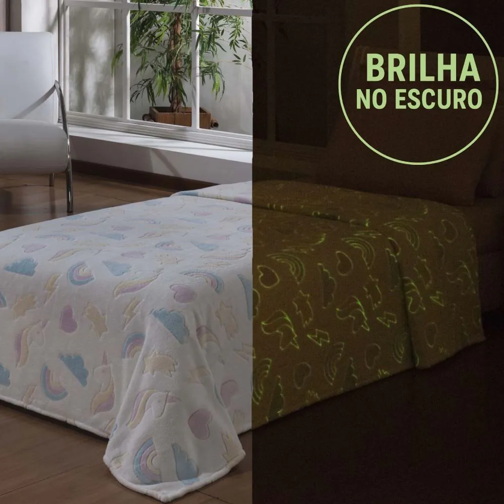 Cobertor Infantil Mágico Encantos Brilha no Escuro Kids - Rainbow Branco