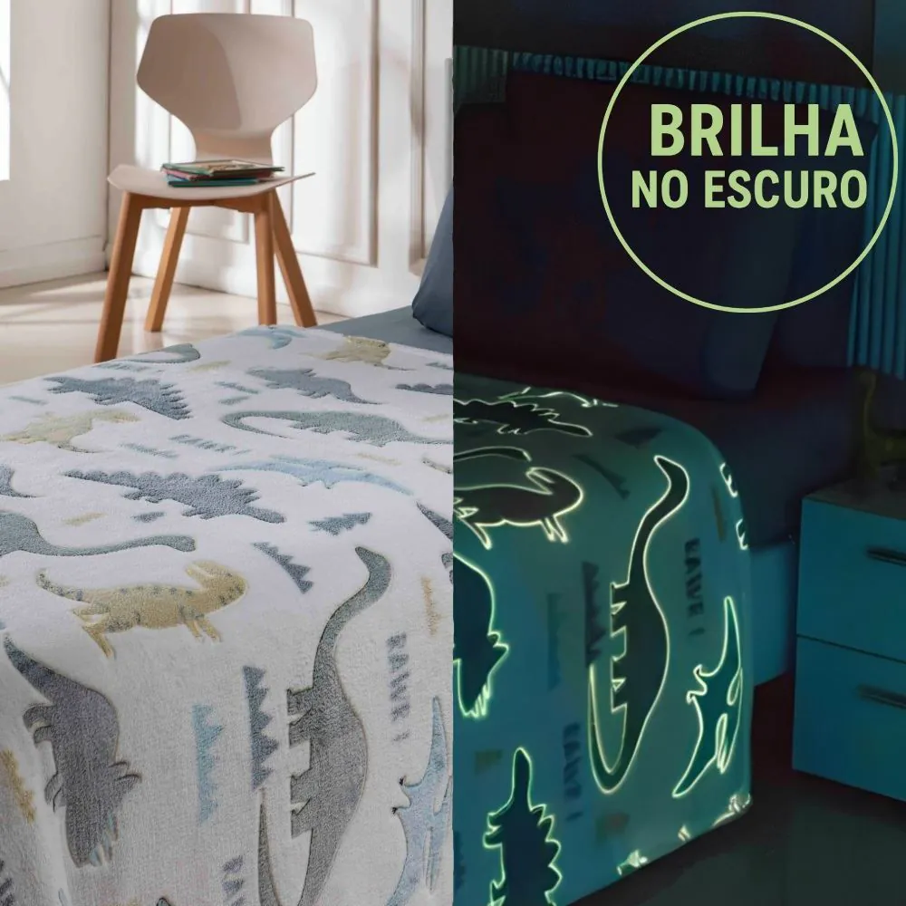Cobertor Infantil Mágico Encantos Brilha no Escuro Kids - Sauros