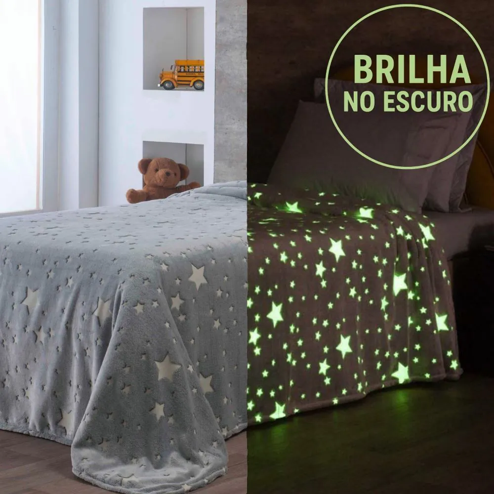 Cobertor Infantil Mágico Encantos Brilha no Escuro Kids - Stars Cinza