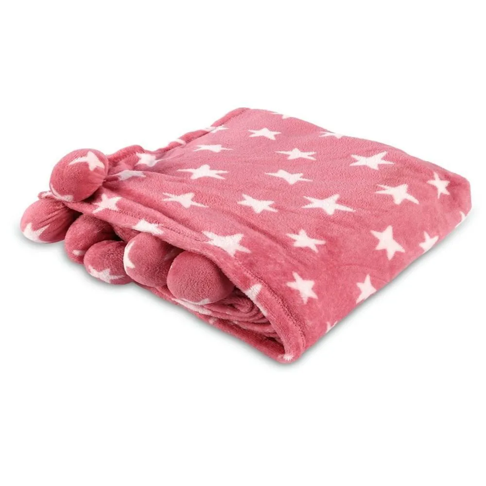 Cobertor Solteiro Infantil Pompom Kids - Rosa Estrela